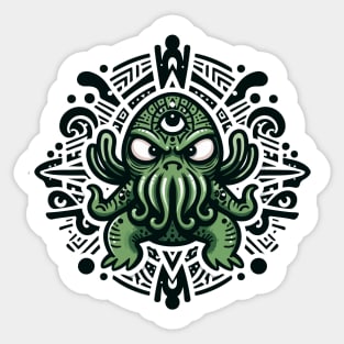 Cthulhu and tribal ornaments Sticker